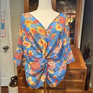 Floral Twist Front Umgee Blouse